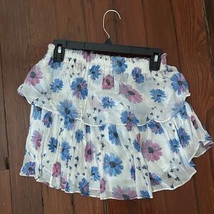 LoveShackFancy Blue and Pink Floral Mini Skirt